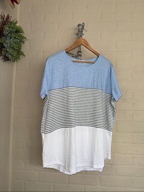 Blue White Gray Colorblock Striped Tee NEW 3xl tunic